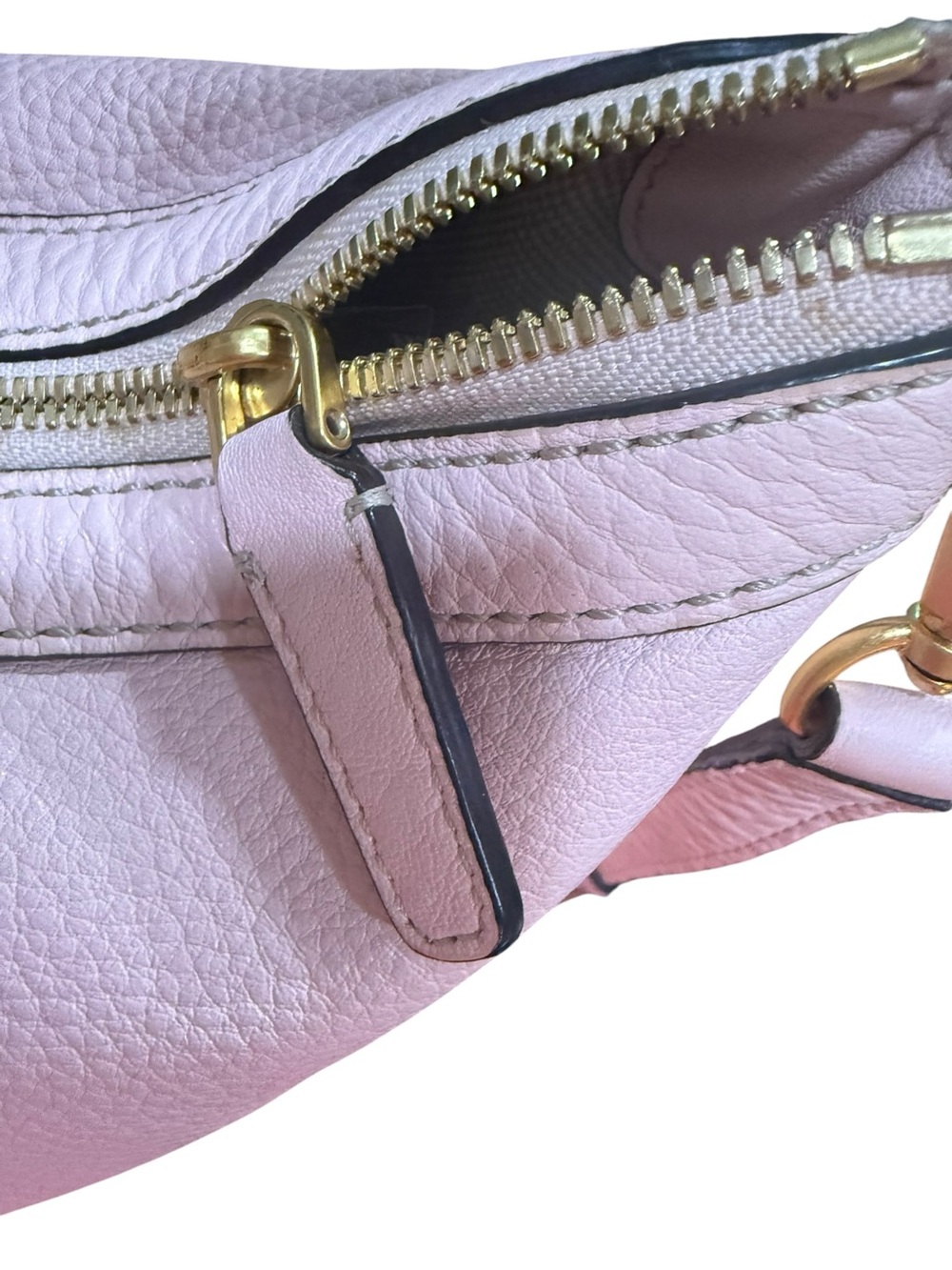 MCM Blush Pink Pebbled Leather Hobo Crossbody Bag Gold Hardware Dust Bag - Picture 12 of 16